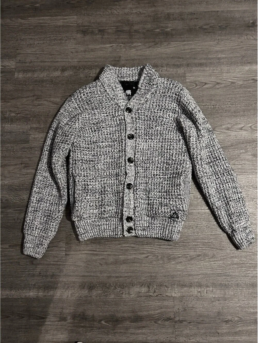 American Stitch Mens M Chunky Knit Waffle Sweater Jacket Elbow Patch Pockets